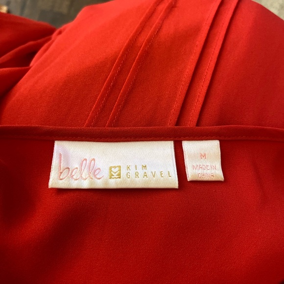 Kim Gravel Belle pin tuck pleated long  bell sleeve buttoned blouse red Sz M - Picture 7 of 9